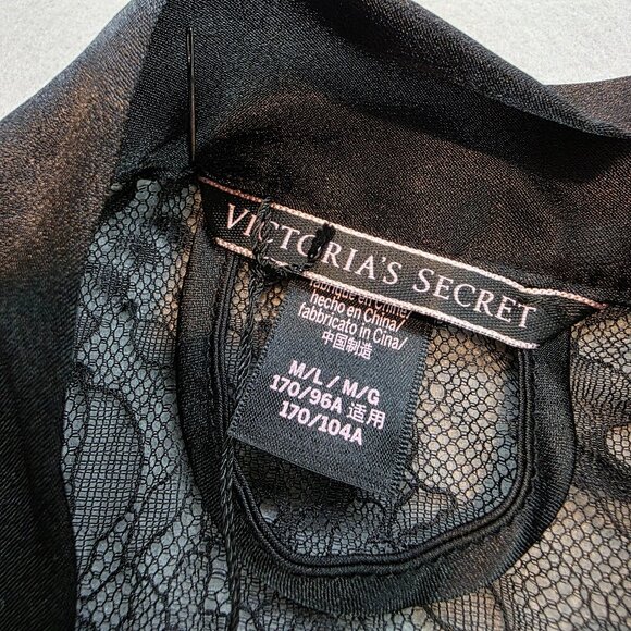 Victorias Secret NEW Black Lace Open Front Lightweight Sheer Robe Whimsigoth M/L - Picture 4 of 9